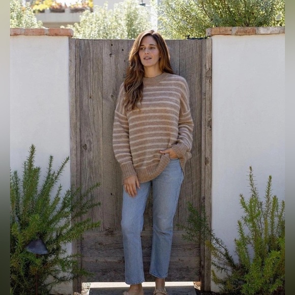 Jenni Kayne Sweaters - NEW Jenni Kayne Cocoon Crew Neck Sweater in Sand  Stripe Beige | size XL